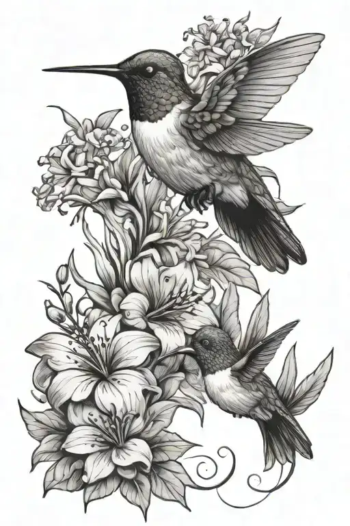 Hummingbird And Tropical Flowers Blooming
