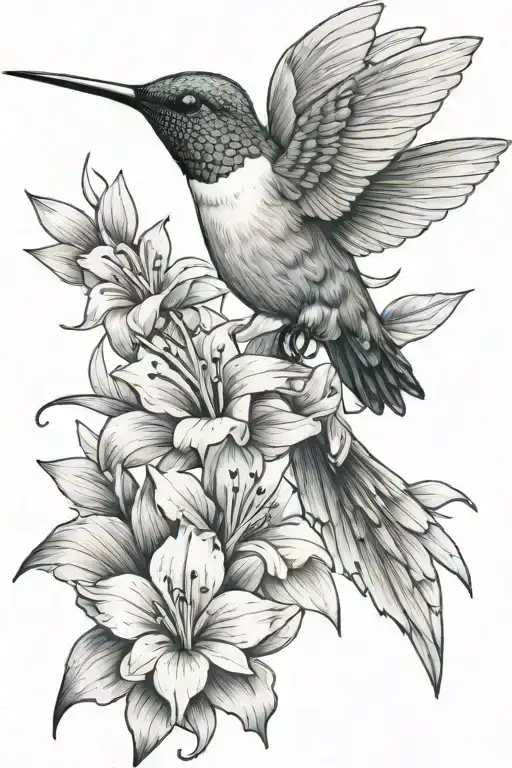 Hummingbird And Tropical Flowers Blooming