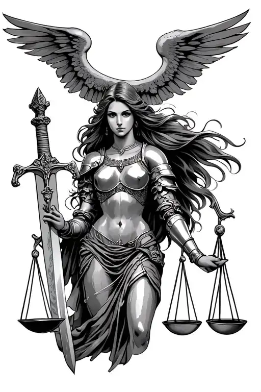 Lady Justice In Armor Holding A Sword In One Hand And The Scales Of Justice In Her Other Hand