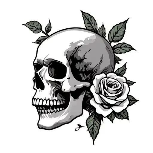 Jose Guadalupe Posada Skull Only And Rose Side Profile