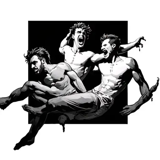 Three Male Friends Falling Into Hell Having Fun