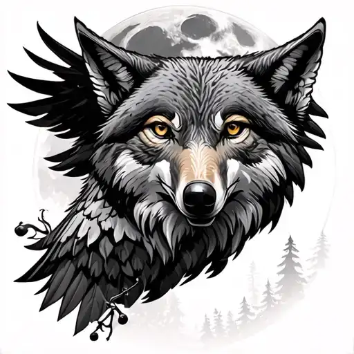 Wolf Full Moon Eagle Forest