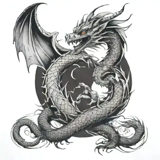 Dragon And Moon Merging Together