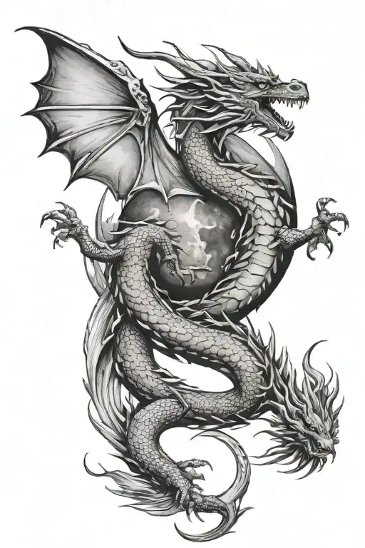 Dragon And Moon Merging Together