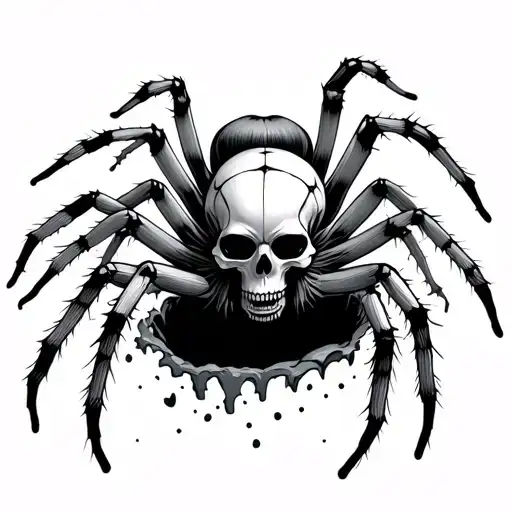 3D Spider With Skull Body Climbing Out Of A 3D Hole