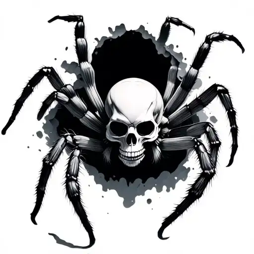 Realistic 3D Spider With Skull Body Climbing Out Of A 3D Hole