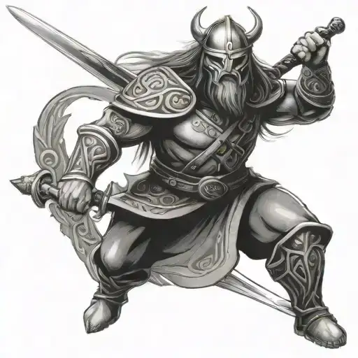 Vicious Celtic Warrior Wielding A Sword