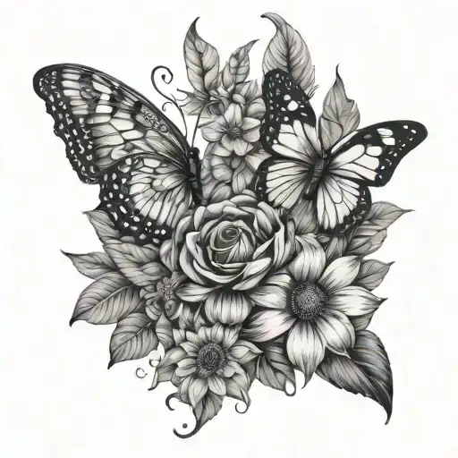 Sun Flowers And Butterflies On Thigh