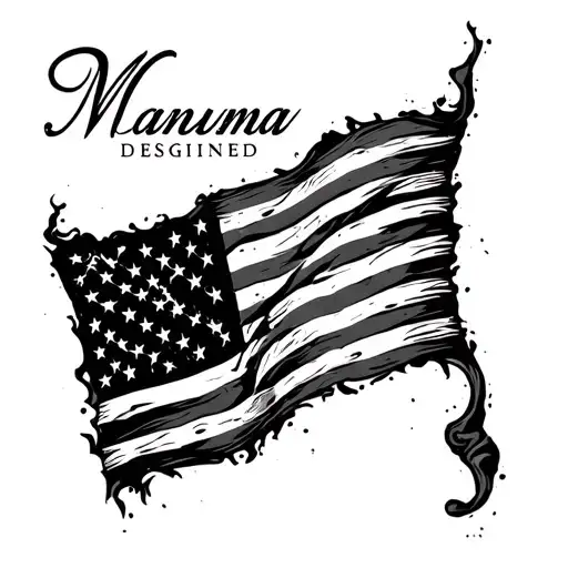 Fore Arm Sleeve With A Worn American Flag And The Word Manuma Desgined Into It