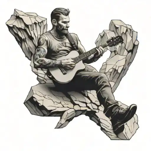 A Man Playing Guitar By Some Large Rocks
