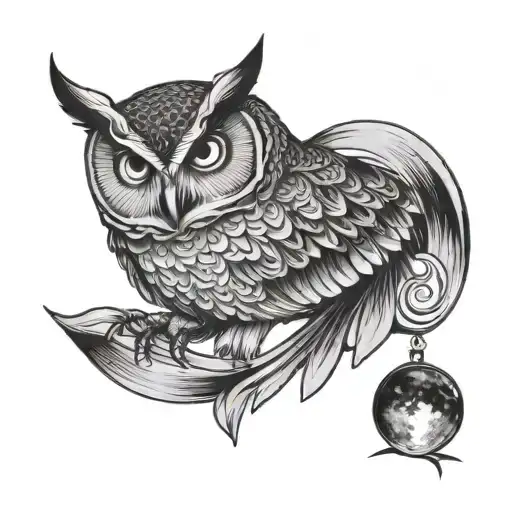 Owl On Neck With Moon