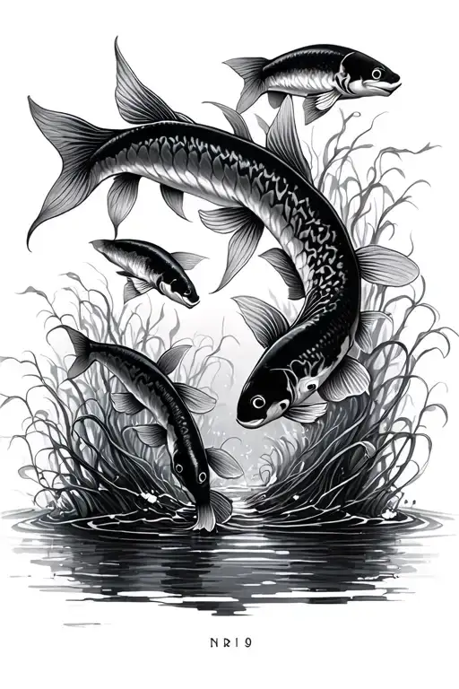 Brush Stroke Kelp Forest With Koi Going Through It