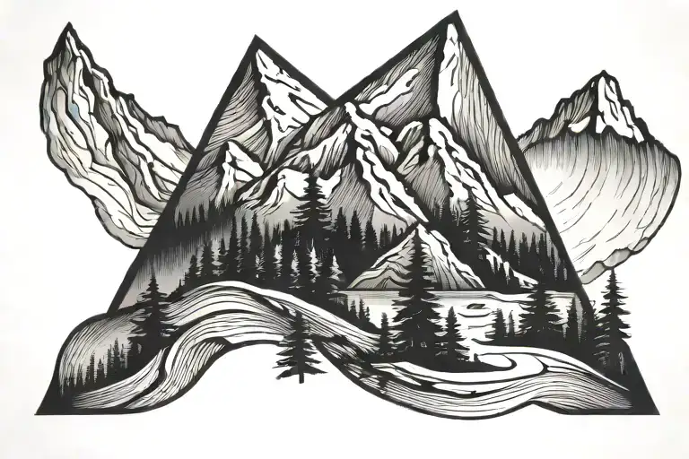 Minimalist Mountain Peaks And Trees Wrap Around Forearm