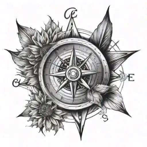 Compass With Sunflower And Star Inside