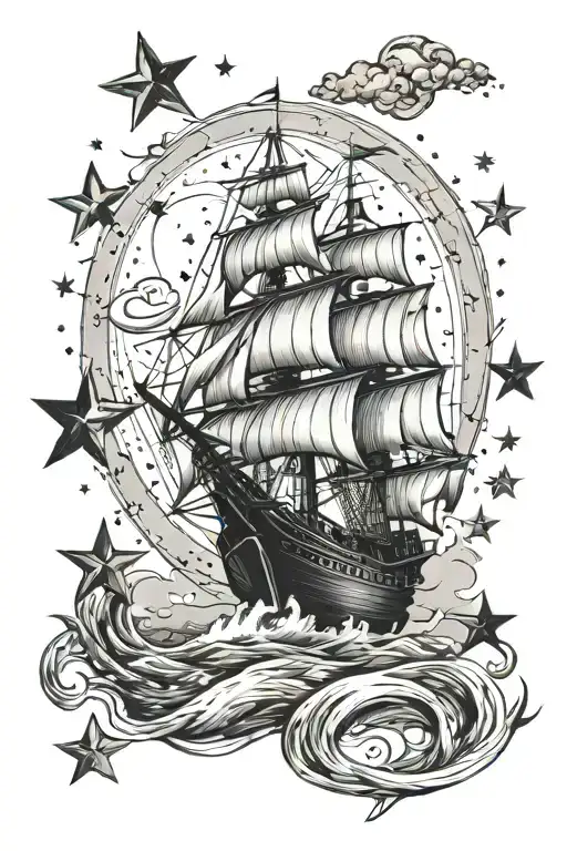Ship And Stars And Moon