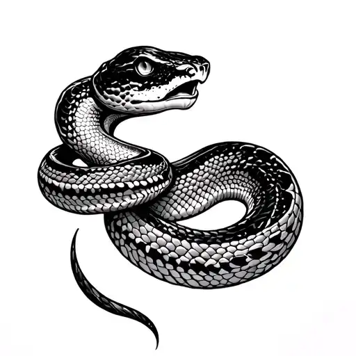 A Snake That Changes Tattoo Styles Along The Length Of The Body