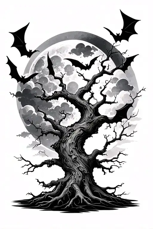 Poison Tree With Bats And Clouds And Moon
