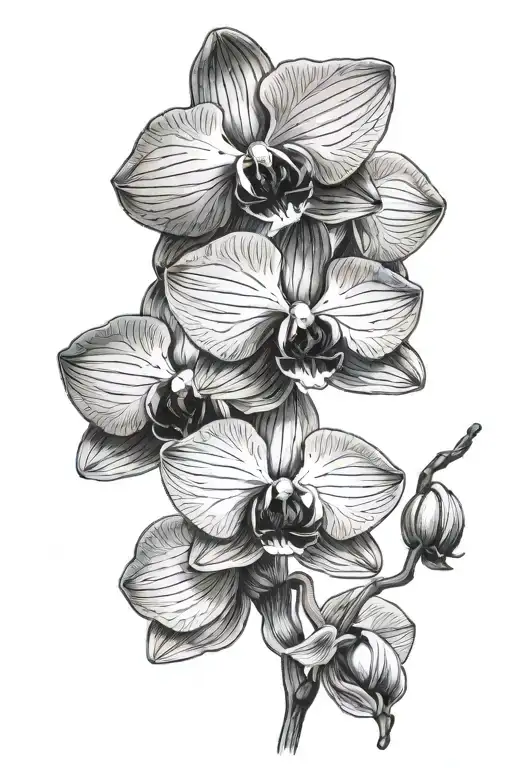 Line Art Of Orchid Flowers Blooming