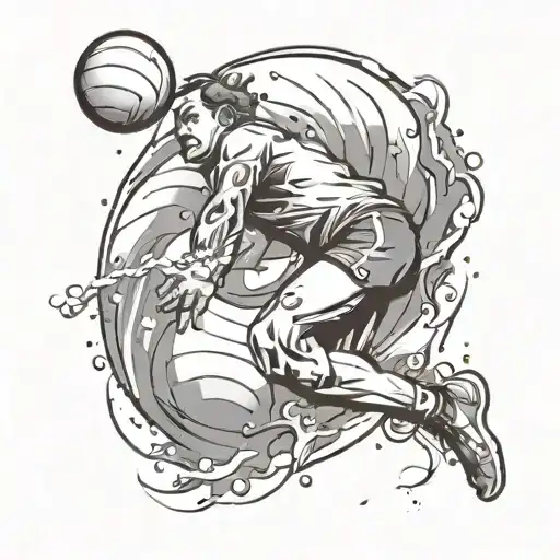 A Volleyball Player Diving For A Ball With The Number 5 Integrated Into The Background