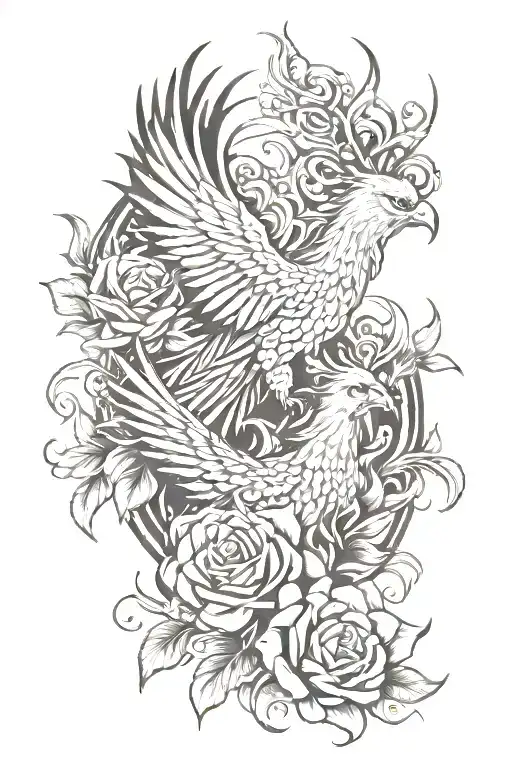 Phoenix Rising Surrounded Burning Roses