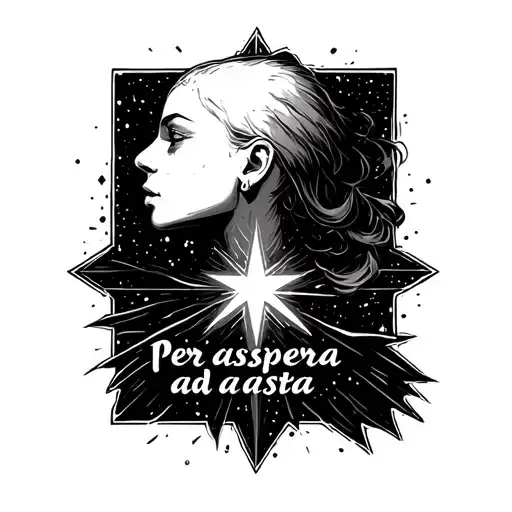 Tattoo Side Neck And Behind Earfalling Star With Details Arround Text Per Aspera Ad Astra
