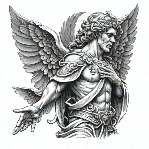 Greek Guarding Angel Praying Shoulder Tattoo With Wings Wrapping Around