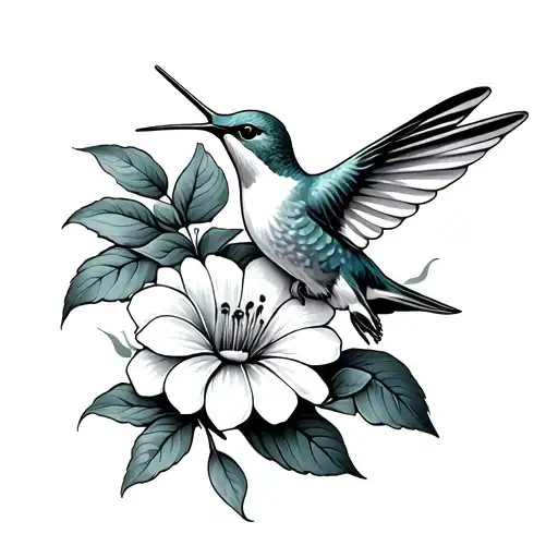 Hummingbird Hovering Near Flower Intertwined