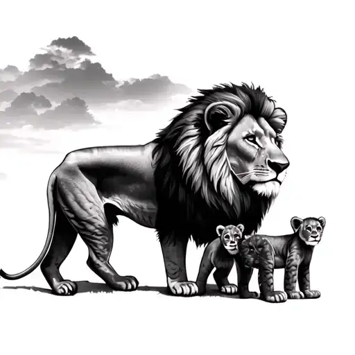 Lion And 2 Cubs