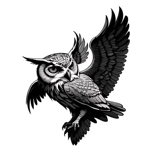 Owl With Wings Spread And With Eye Of Ra