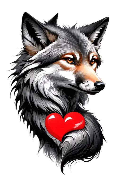 Wolf And Fox Intertwined Hearts