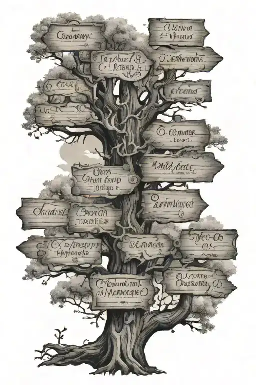 Directional Signs To Places On A Old Tree