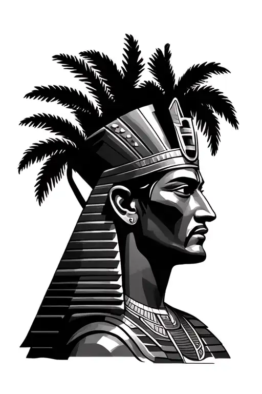 Egytian King With Palm Trees Colors Sunset Over Lake