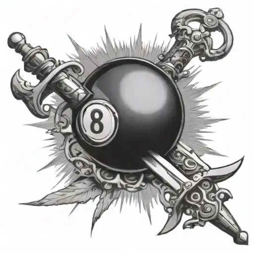 Eight Ball With Rapier Sword Beside