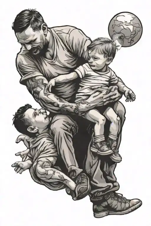 A Father Lifting His Son Up With A Nice Background