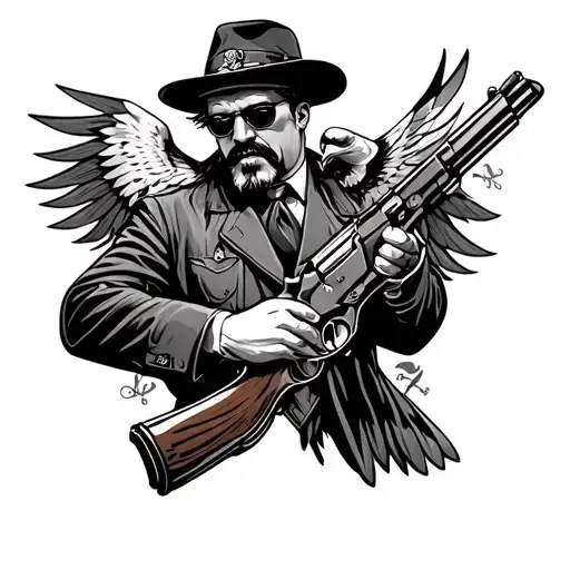 Russian Mafia Boss Hold Tommy Gun And Dessert Eagle