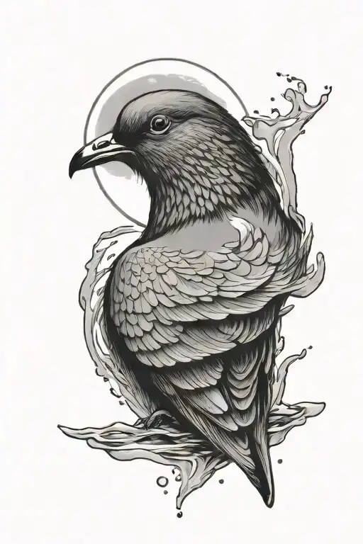 Pigeon And Water With Moon Shining Brightly