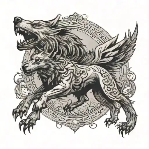 Fenrir Norse Mythical And A Few Ravens Flying