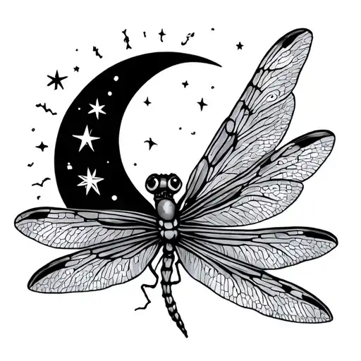 Dragonfly With A Sun Moon Stars