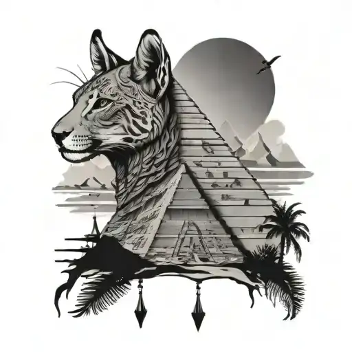 Egyptian Pyramids In The Background Of Native Animals Of Egypt That Symbolize Strength