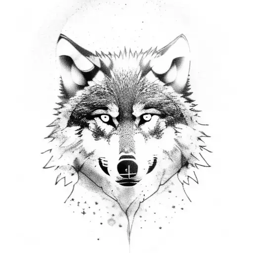 A Wolf Running Through A Dense Forest At Night