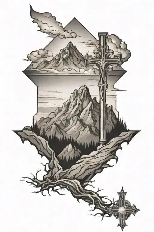Christian Cross Tattoo Mountain Inside Surrounded