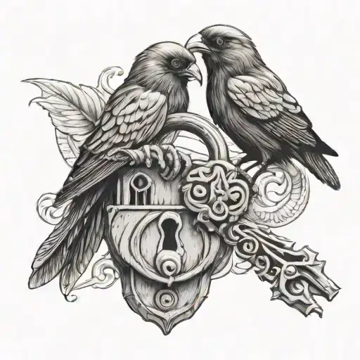 Black Crows Holding Lock And Key