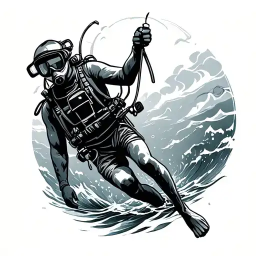 Travel Inspired Tattoo Design Featuring Diver Exploring
