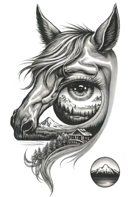 Horse Eye And Mt Hood Reflection Within The Eye