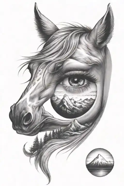 Just The Horse Eye And Mt Hood Reflection Within The Eye