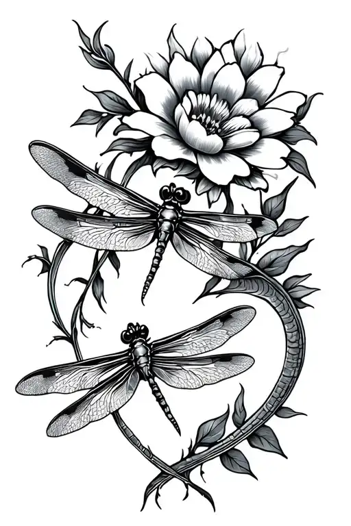 Dragon Fly And Flower Intertwined Hearts