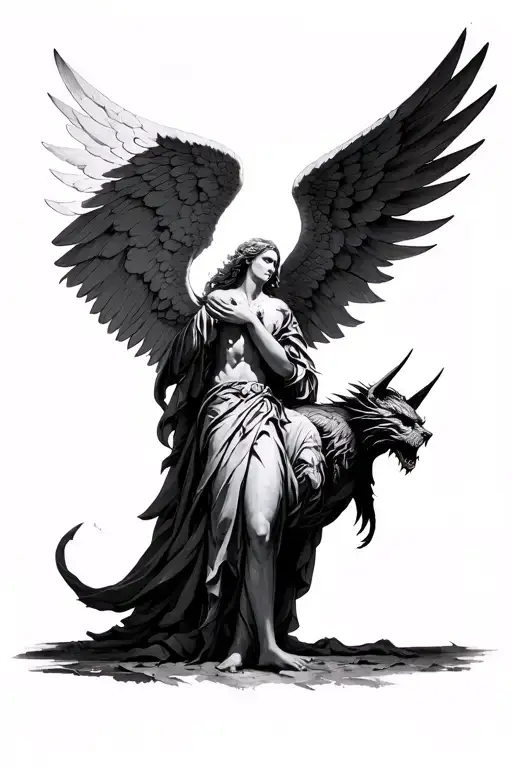 Angel Above A Demon With Horizontal Line Separating Them
