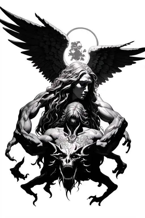 Angel Above A Demon Looking Down At Him