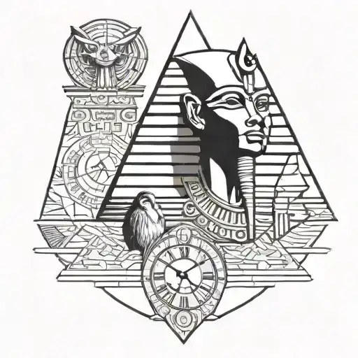 Black Egyptian With Clock And Pyramids Include The Eye