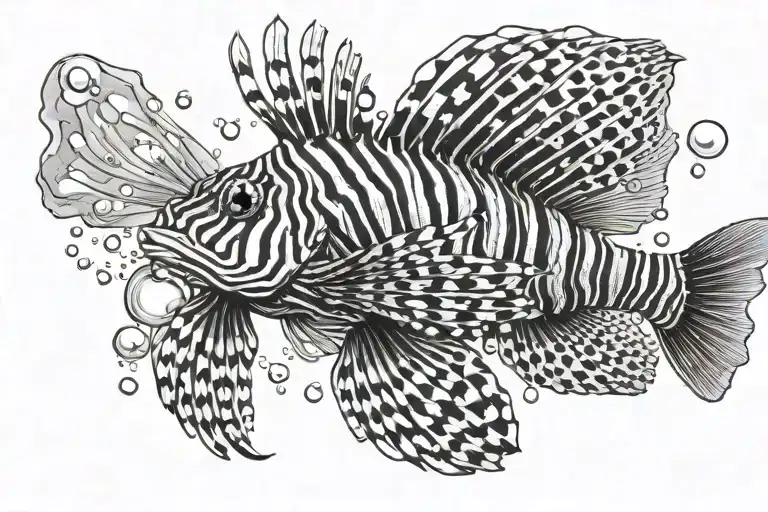 Lion Fish Swimming In Bubbles